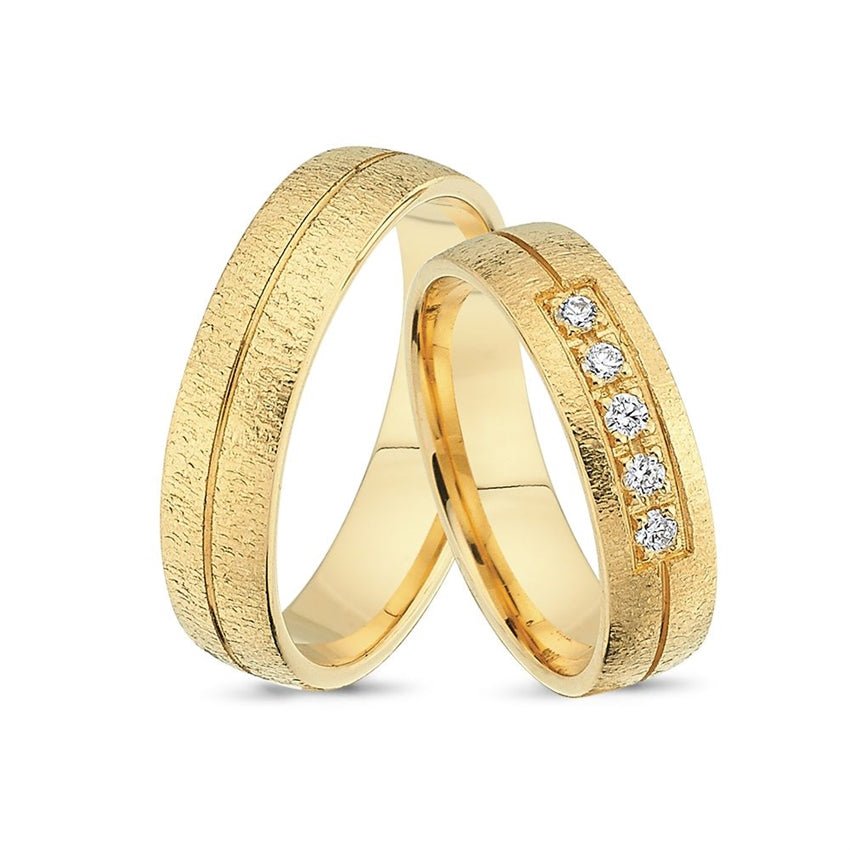 Unikke Nuran vielsesringe i 14 karat guld med 0,125 ct diamanter